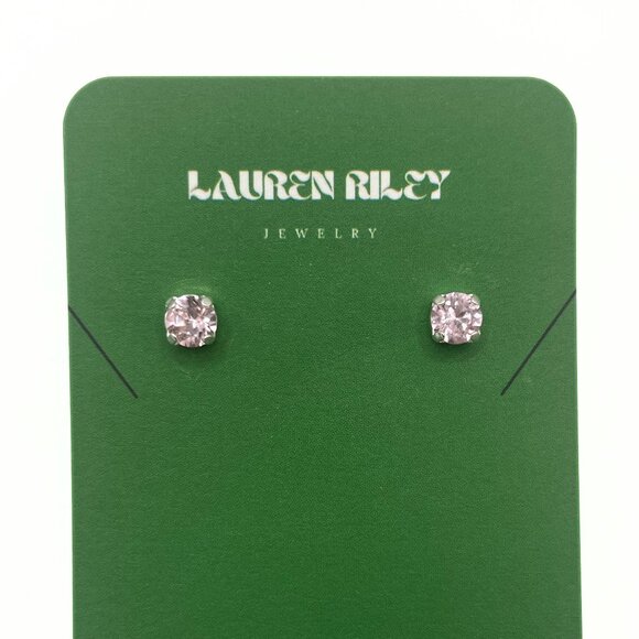 Handcrafted Light Pink Crystal Stud Earrings Shiny Silver Plated - Nickel-Free - Picture 1 of 4